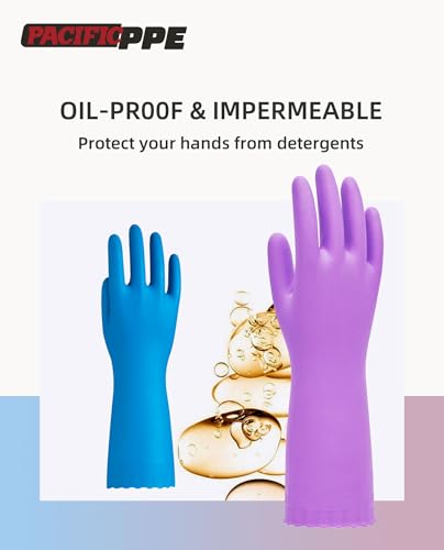 PACIFIC PPE 2 Pairs Dishwashing Cleaning Gloves with Latex free, Cotton lining, Kitchen Gloves (Purple+Blue, Small) - color: Purple+blue, size: Small (Pack of 2)
