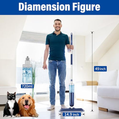 PowerMop Floor Mop with 720 ml Refillable Bottle & 2 Microfiber Pads | Powered wet dry mop for kitchen, wood, hardwood, laminate, ceramic tile floors, with washable pads and refillable bottle