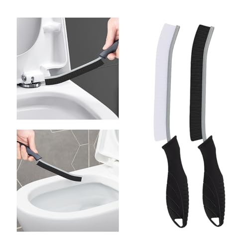 Toilet Brush, 2 Pcs Bathroom Cleaning Brush, Gap Scrub Brush with Hanging Hole, Multifunctional Hard Bristle Crevice Cleaning Brush, Cleaner Tools for Sinks, Tub, Shower, Tile, Toilet Seat (2, Black) - color: Black