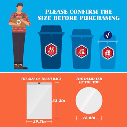 20 Gallon Large Drawstring Trash Bags 200 Counts, Fit 20-21 Gal Trash Can, Heavy Duty Tall Kitchen Garbage Liners, Large Trash Bags Size Chart for Home/Office, Outdoor Lawn & Leaf Bags, White - style: 200-20 Gallon-White