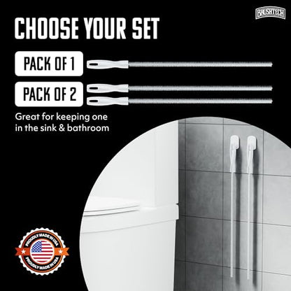 BRUSHTECH – Sink Drain & Overflow Cleaning Brush – White, Set of 2