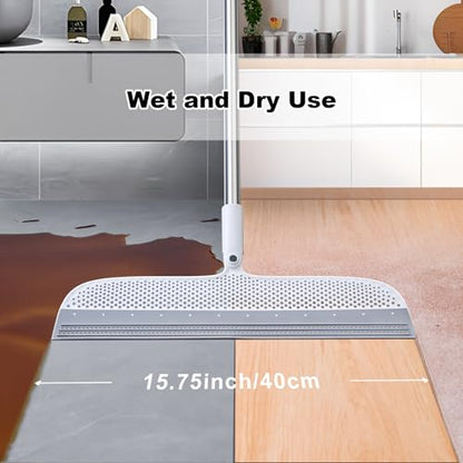 Rubber Squeegee Broom for Floors, 51.77" Long Handle Multi-Surface Magic Multifunction Broom, Pet Hair Remover Scraper for Laminate Carpets, Windows, Mirrors, Rugs, Hardwood, Tile Cleaning - size: X-Large
