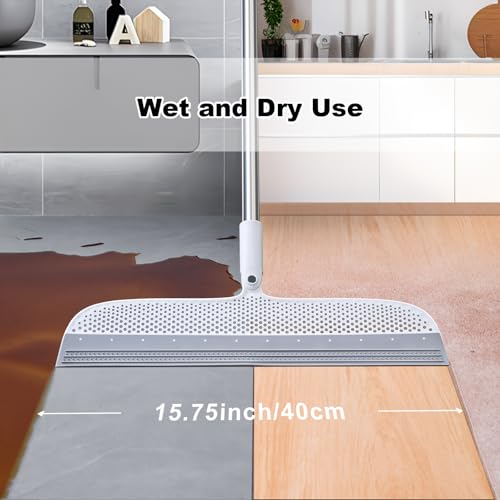 Rubber Squeegee Broom for Floors, 51.77" Long Handle Multi-Surface Magic Multifunction Broom, Pet Hair Remover Scraper for Laminate Carpets, Windows, Mirrors, Rugs, Hardwood, Tile Cleaning - size: X-Large