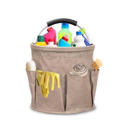 Qivine 17L Cleaning Caddy with Handle, Cleaning Supply Caddy, Foldable Tool Bag Cleaning Products Organizer, Portable Cleaning Bucket Caddy for Cleaning Supplies (Khaki) - color: Khaki