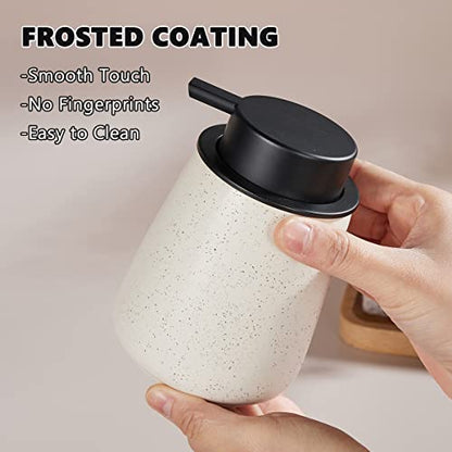 12Oz Hand Soap Dispenser Set - 2 Pack Ceramic Lotion Soap Dispenser Set with Easy-to-Press Black Pump, Refillable Mordern Liquid Dish Soap Dispensers for Bathroom & Kitchen (Beige, Liquid Pump) - color: Beige Liquid Dispenser