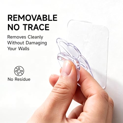 16 Pack Crystal Clear Adhesive Hooks for Hanging, Heavy Duty 22lb Sticky Hooks, Invisible Clear Wall Hooks No Drill No Damage, Waterproof Shower Hooks for Bathroom Kitchen Towel Keys