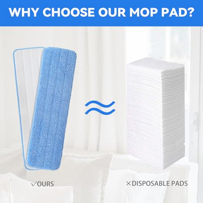 Microfiber Mop Pad for Rubbermaid Commercial 20 Inch Mop Head - 10 Pack Wet & Dry Commercial Cleaning Refills Reusable Mop Refills Fit for Any Microfiber Flat Mop System 18" to 21" - color: Blue-20inch-10pack
