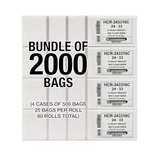 Aluf Plastics High Density Trash Bags, 12-16 Gallon, 2000 Count, 16 Micron (eq), 24" x 33", Clear, For Bathroom, Office, Industrial, Commercial, Janitorial, Municipal, & Recycling - color: Clear, style: 12-16 Gal, 16 Micron Equiv, 2000 Count