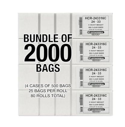 Aluf Plastics High Density Trash Bags, 12-16 Gallon, 2000 Count, 16 Micron (eq), 24" x 33", Clear, For Bathroom, Office, Industrial, Commercial, Janitorial, Municipal, & Recycling - color: Clear, style: 12-16 Gal, 16 Micron Equiv, 2000 Count