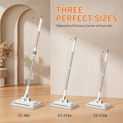 Hands Free Multi Purpose Flat Mop, Hands Free Flat Mop One Click Cloth Change, Hands Free Mops with Reusable Cloths & Mops Hook for Wet Dry Floor Cleaning (53in) - color: 53in