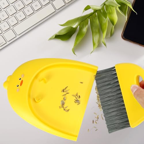 Small Broom and Dustpan Set,1pc Dust Pan and Brush Set,SUP Cute Little Yellow Duck Hand Mini Broom and Dustpan Set,Small dust pan Mini for Tabletop Debris,Keyboards&Clean Pet Cages (Duck) - style: Duck