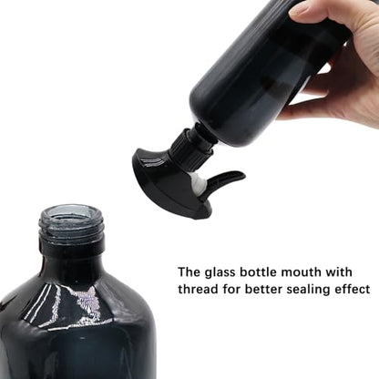 OFFIDIX Glass Spray Bottles for Cleaning,16 OZ 2 Pack Continuous Empty Water Mister Spray Bottles for Hair,Plants Mister,Adjustable Nozzle,Black - color: Black