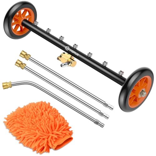 VIGRUE 2-in-1 Undercarriage Pressure Washer Attachment,24 Inch Pressure Washer Water Broom with 7 Nozzles, Under Car Washer Cleaner with 3 Pieces Extension Wand,4000 PSI,Orange