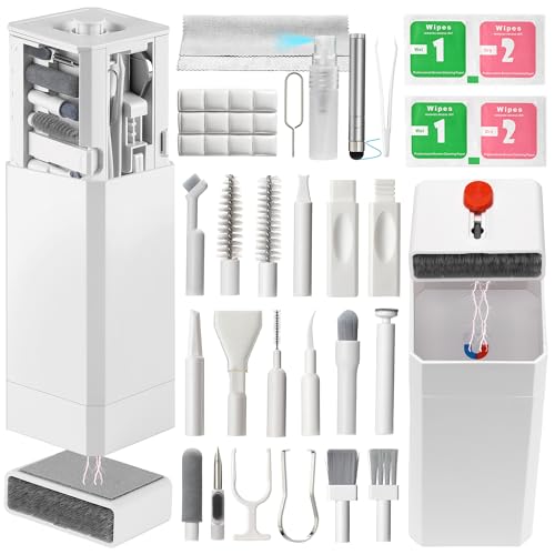Upgraded 47PCS Phone Cleaning Kit, AirPod & iPhone Cleaner, Electronics Cleaning Tools for Charging Port/USB-C/Speaker, Laptop Cleaner for Keyboard Screen, Tech Gifts for Men, Cool Gadgets (White) - color: White (47PCS)