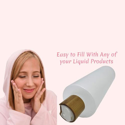 Empty Cosmetic Bottles 16oz/500ml with Bamboo Disc Top Flip Cap for Shampoo Lotion Liquid Soap,Cream,Refilable Plastic Squeeze Travel Size Toiletry Bottles Frost Clear - color: Frost Clear, size: 16.9 Ounces