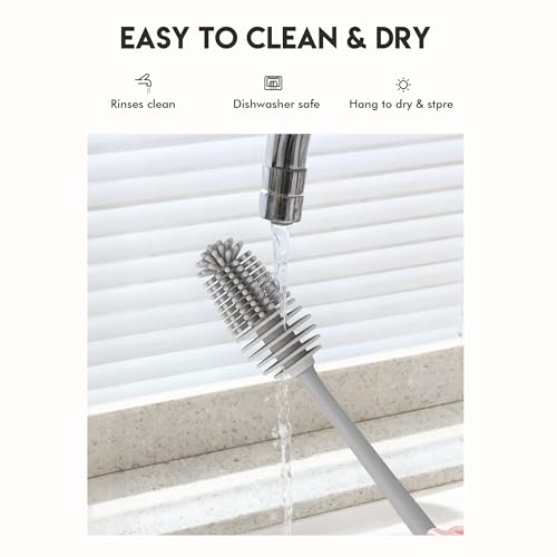 POWCAN Water Bottle Cleaning Brush Set, 1 Reusable Straws Brush & 1 Bottle Cleaning Brush, Fits 18/24/32/40/64/128 oz Insulated Water Bottles, Long Handle Brush, Food-Grade, Water Bottle Accessories