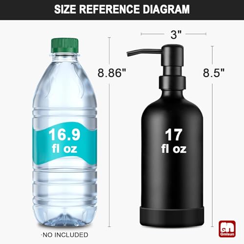 GMISUN Black Soap Dispenser with Silicone Sleeve Boot, 2 Pack Glass Bathroom Hand Soap Dispensers with Stainless Steel Pump, 17 Fl Oz Kitchen Hand and Dish Soap Dispenser Set, Liquid Dispensers Bottle - color: Black Bottle + Black Pump + Silicone Boot, si