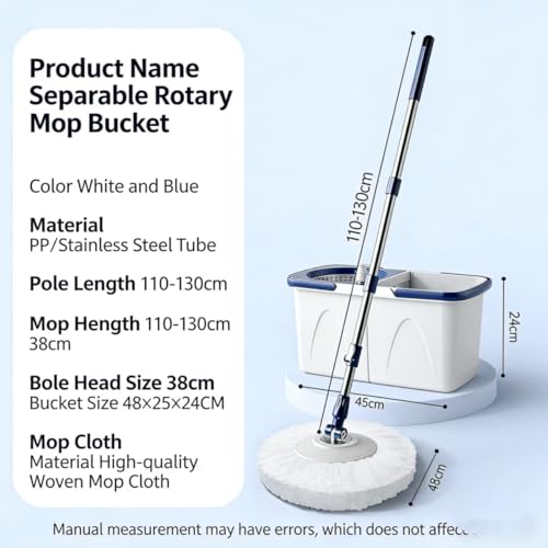 Spin Mop and Bucket Set - 360 Degree Microfiber Mop with Hands Free Wringer System, Multi Surface Floor Cleaning Mop for Hardwood, Tile, and Vinyl Floors - color: White