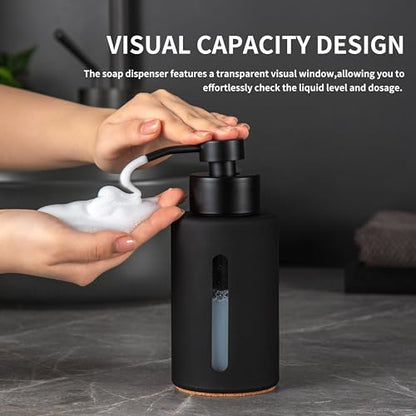 Enra Thick Glass Foaming Soap Dispenser with Clear Window,12oz Black Bathroom Soap Dispenser with Stainless Steel Pump, Modern Boho Refillable Pump Bottle for Bathroom Kitchen (Foam-Black) - color: Black Foam Dispenser