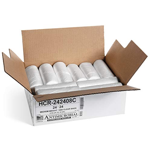 Aluf Plastics High Density Trash Bags, 10 Gallon, 1000 Count, 8 Micron (eq), 24" x 24", Clear, for Bathroom, Office, Industrial, Commercial, Janitorial, Municipal, Recycling - color: Clear, style: 7-10 Gal, 8 Micron Equiv, 1000 Count