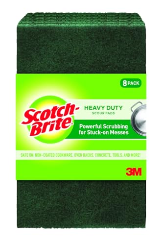 Scotch-Brite Heavy Duty Scouring Pad, Dish Scrubber for Kitchen + Outdoor, 8 Scrub Pads for Uncoated Pots and Pans, Cast Iron Cooktops, Grill Grates, Oven Racks, & BBQ, Durable, Long-Lasting - size: 8 Pads, style: -