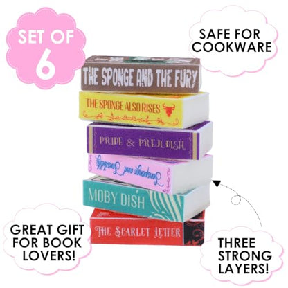 6 Pieces Book Kitchen Sponges Novels Sponges Fun Non-Scratch Scrub for Washing Dishes Pots Pans and Household Cleaning Supplies for Kitchen Dishes Furniture Gifts (6, Book-2) - color: Book-2