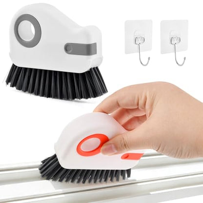 Groove Cleaning Brush 2 in 1 Grout Cleaner Tool Grip Brush, Multifunction Window Track Cleaner with Hard Bristle and Hidden Scraper Cleaning Brush for Sliding Door Track, Window(Color:4 pcs)