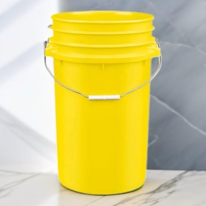 House Naturals Plastic Food Grade Made in USA Bucket with lid, Large 7 Gallon Container Comes with Screw On Lid (1, Yellow with Black lid) - color: Yellow With Black Lid