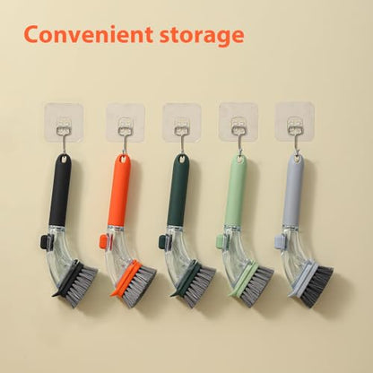 DAPOWER Soap Dispensing Dish Brush with Handle, Kitchen Scrub Brush for Dishes Pots Pans Sink Cleaning (Orange)