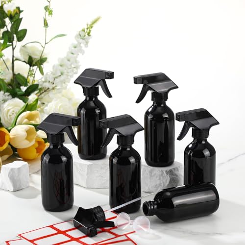 Norme 24 Pcs Glass Spray Bottles with Funnels and Labels 8 oz Refillable Cosmetic Empty Spray Containers with Trigger Squirt Containers for Essential Oil Cleaning Solutions(Black) - color: Black