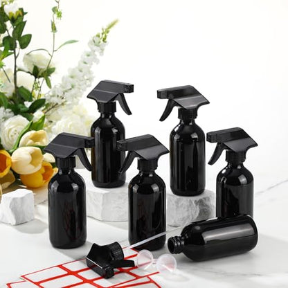 Norme 24 Pcs Glass Spray Bottles with Funnels and Labels 8 oz Refillable Cosmetic Empty Spray Containers with Trigger Squirt Containers for Essential Oil Cleaning Solutions(Black) - color: Black