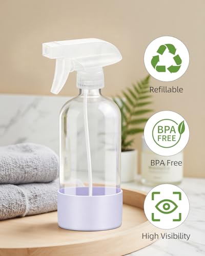 4 Pack Glass Spray Bottles 8 oz, Empty Refillable Containers with Silicone Sleeve Protection, Glass Spray Bottles for Cleaning Solutions, Hair and Plants with Adjustable Nozzles Blue+White+Purple+Grey - color: Blue+Grey+White+Purple