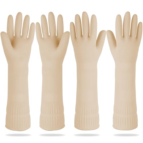 DABOGOSA Mamison 2 Pairs Reusable Waterproof Household Dishwashing Cleaning Rubber Gloves, Non-Slip Kitchen Glove (Ivory, Large (Pack of 2)) - color: Ivory, size: Large (Pack of 2)