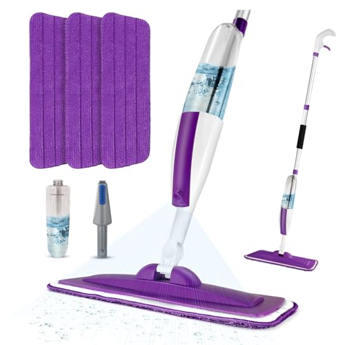 Microfiber Hardwood Floor Spray Mop with 3 Pads & Refillable Bottle | 400+ML refillable bottle, 360° swivel head, wet mopping & dry sweeping for hardwood, tile, laminate and sealed wood floors. - color: Pure Purple