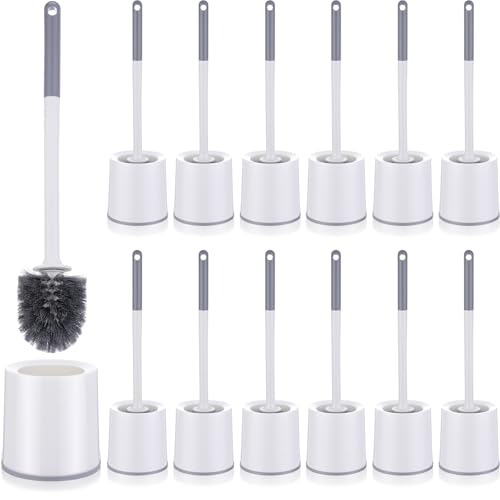 Patelai 12 Pack 18.12 Inch Toilet Bowl Brush and Holder for Bathroom Toilet Bowl Brush Scrubber with Caddy Set for Deep Cleaning (White)