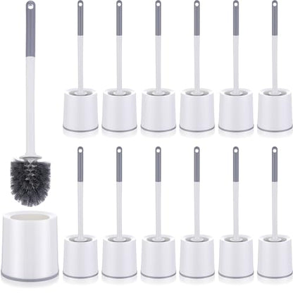 Patelai 12 Pack 18.12 Inch Toilet Bowl Brush and Holder for Bathroom Toilet Bowl Brush Scrubber with Caddy Set for Deep Cleaning (White)