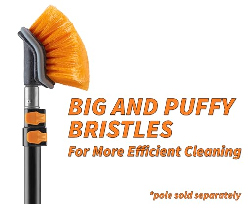 Hard Bristle Deck Scrub Brush Heavy Duty // Concrete Scrub Brush for Exterior House Cleaning // Screw On Floor Brush Scrubber Fits Standard Acme Threaded Extension Poles (Pole Sold Separately)