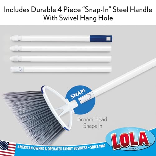 LOLA Large Angle Broom w/up to 14.25" Wide Sweeping, Bristles are Recycled Soda Bottles, Indoor Use & Tight Spaces, 1 Count