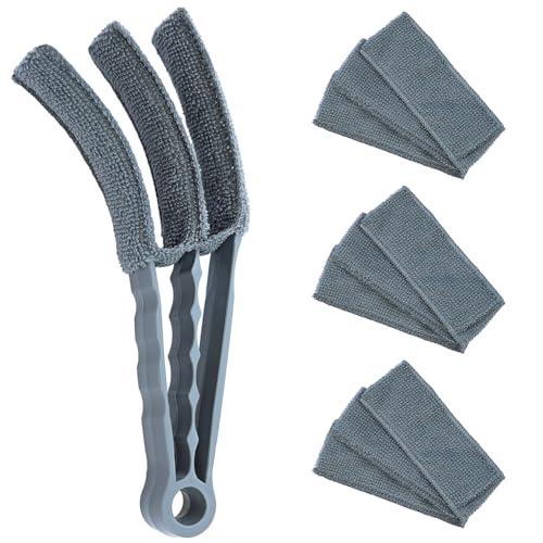Window Blind Cleaner Duster Brush, 1 Brush with 4 Upgraded Microfiber Sleeves, Washable and Reusable, Blind Cleaner Tools for Window Blinds, Air Conditioner, Jalousie (Grey)