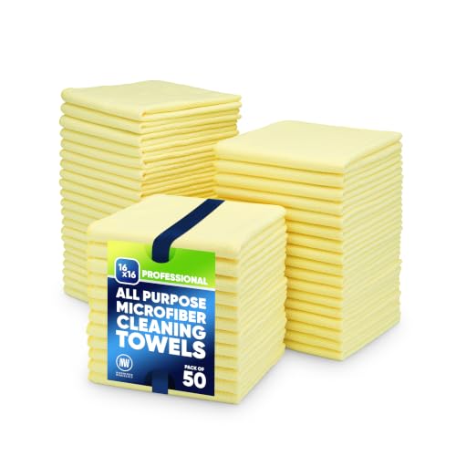 Microfiber Wholesale - 16"x16" 50 Pack Microfiber Cleaning Cloths, All-Purpose Shop Rags for Janitorial, Auto Detailing, Restaurants & Home Use — Reusable, Machine Washable (Yellow) - color: Yellow, size: 50 Pack