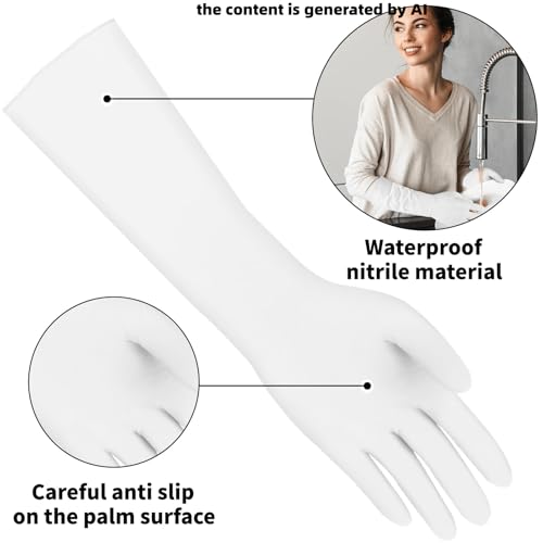 Long Sleeves Durable Disposable Nitrile White Gloves 15inches,Household Cleaning Dishwashing Waterproof 30PCS - color: White, size: Small