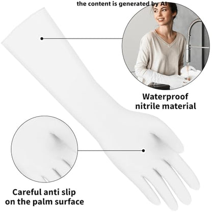 Long Sleeves Durable Disposable Nitrile White Gloves 15inches,Household Cleaning Dishwashing Waterproof 30PCS - color: White, size: Small