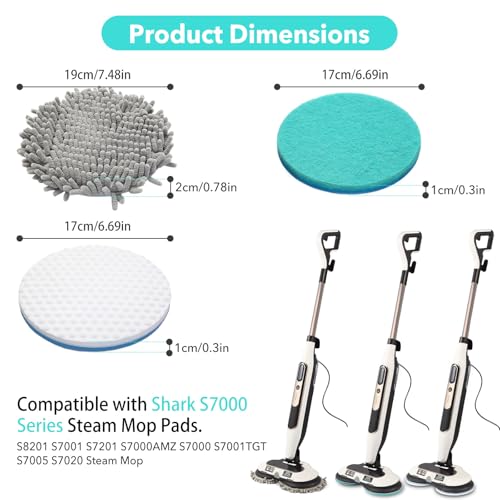Frescares S7000 Magic Sponge Eraser Steam&Scrub Mop Pads Kit for Shrak,S8201 S8001 S7001 S7201 S7000AMZ S7005 S7020 S7001C All-in-One Hard Floor Steam Mop (6White) - color: 6white