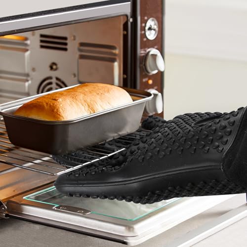 1 Pair Extra Long Professional Oven Mitts, Non-Slip Silicone Grip Heat Resistant,19.7" Length,Up to 572℉ for BBQ Cooking Baking Grilling (Black) - color: Black