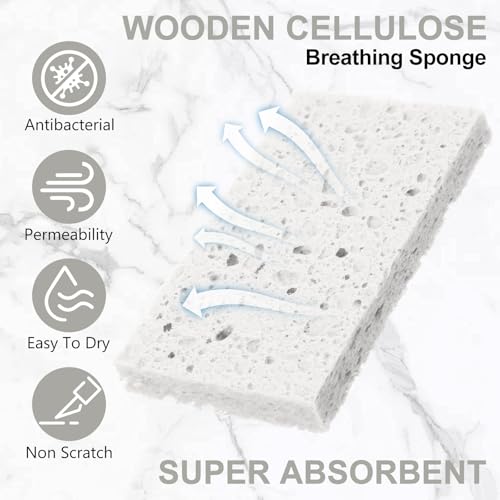 Zhengmy 100 Pieces Sponges Bulk Sponges Kitchen Compressed Sponge Natural Dish Sponge Compressed Wood Pulp Cleaning Without Scratching for Kitchen Bathroom, 3.9 x 2.4 x 0.12 Inch (White) - color: White