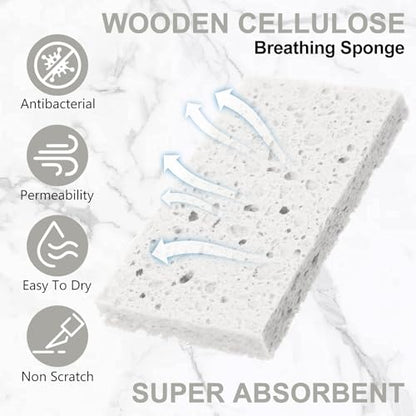 Zhengmy 100 Pieces Sponges Bulk Sponges Kitchen Compressed Sponge Natural Dish Sponge Compressed Wood Pulp Cleaning Without Scratching for Kitchen Bathroom, 3.9 x 2.4 x 0.12 Inch (White) - color: White