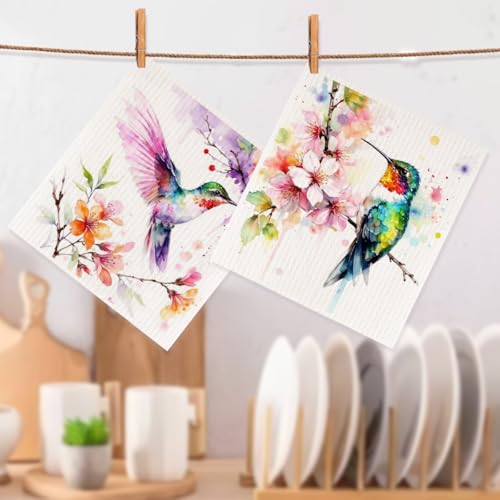2 Pcs Watercolor Bird Swedish Dishcloths for Kitchen, Absorbent Cellulose Cleaning Cloths & Paper Towels, Nature Songbird Kitchen Dish Towels for Dishes & Countertops, Bird Lover Gifts for Home - color: Sz 1440