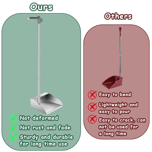 Metal Dust Pans with Long Handle,Heavy Duty Dust Pan with Handle,Upright Stand Up Dustpan with Dust Pan Teeth to Clean Hair for Home Kitchen Office Lobby Floor Garden - size: 36 inches