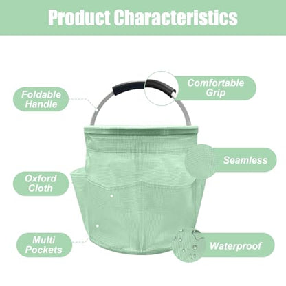 Qivine 17L Cleaning Caddy with Handle, Cleaning Supply Caddy, Foldable Tool Bag Cleaning Products Organizer, Portable Cleaning Bucket Caddy for Cleaning Supplies (Clear Green) - color: Clear Green
