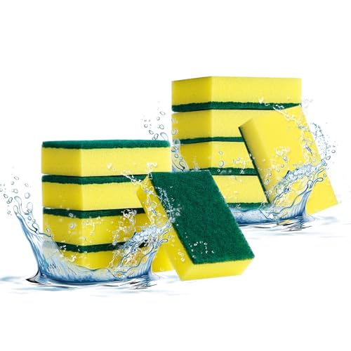 10-Pack Heavy Duty Scrub Sponges, Non-Scratch Kitchen Sponge with Durable Scouring Pad, Dual-Sided Cleaning Reusable Sponge for Dishes, Pots, Pans, Sinks – Extra Absorbent & Long-Lasting - color: Green and Yellow, size: 10-Pack